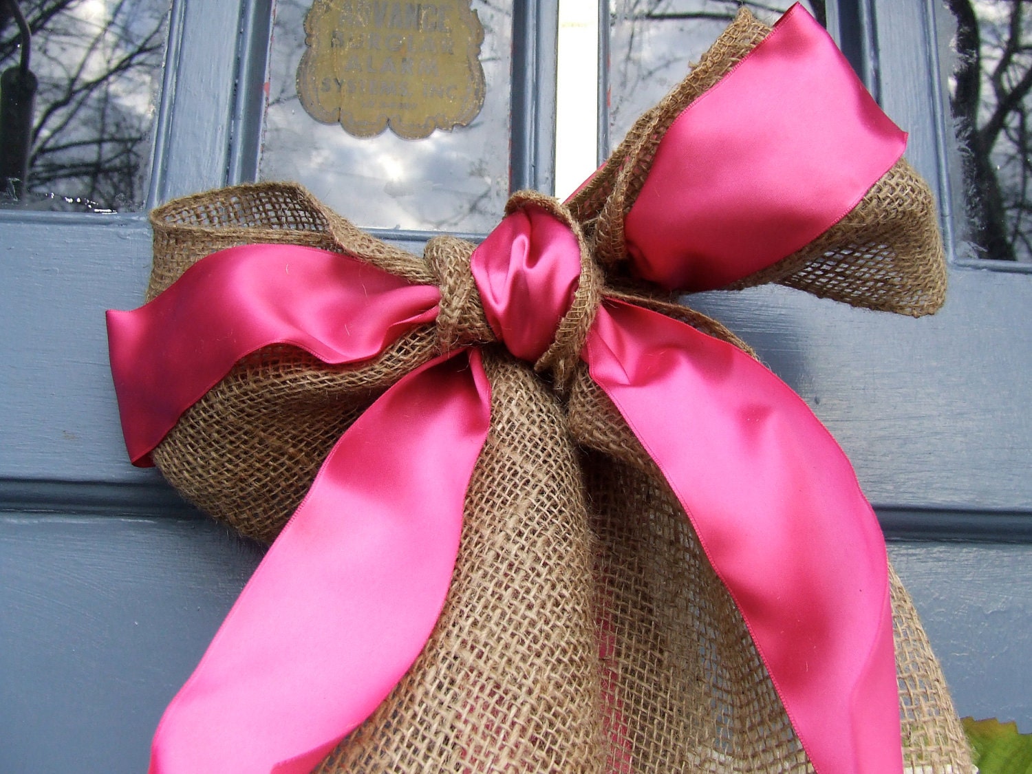 Pink Green and White Hydrangea Spring Wreath with Burlap and Satin Ribbon