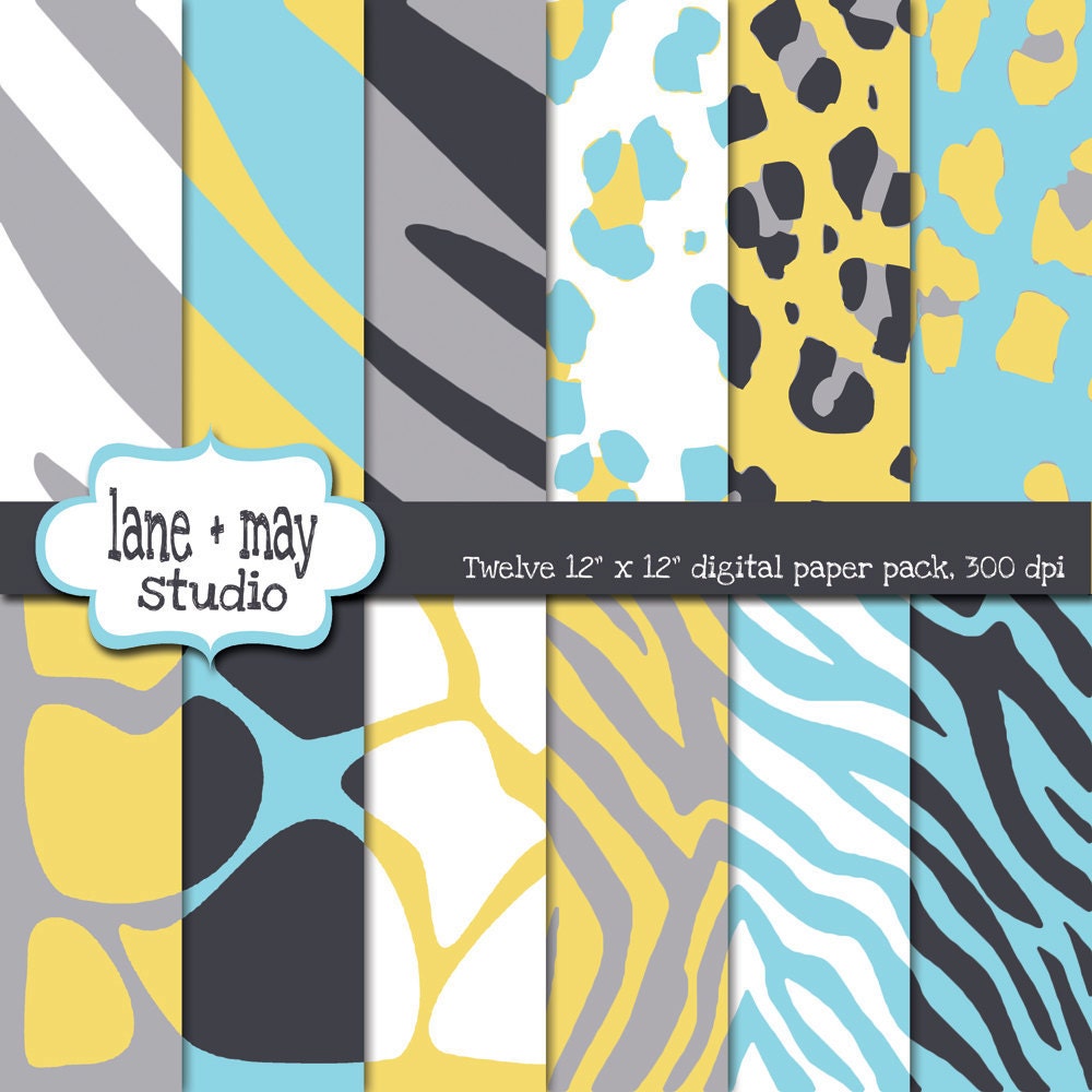 blue and yellow animal print digital scrapbook papers
