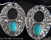 Recycled Silver Sleeping Beauty Turquoise Antique Lace Hoop Earrings