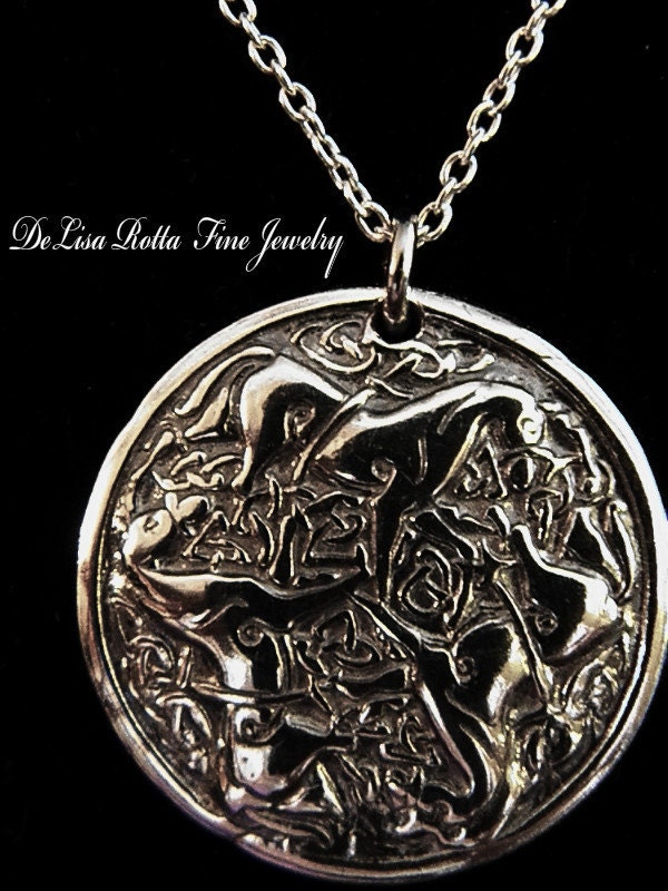 Recycled Silver Epona Celtic Horse Goddess Pendant Necklace