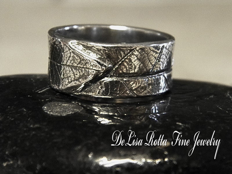 Recycled Pure Silver Leaf Ring Wedding Ring Band
