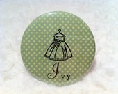 Personalized Button Magnet - baby girl dress, green, yellow, polka dot, nursery, flower girl