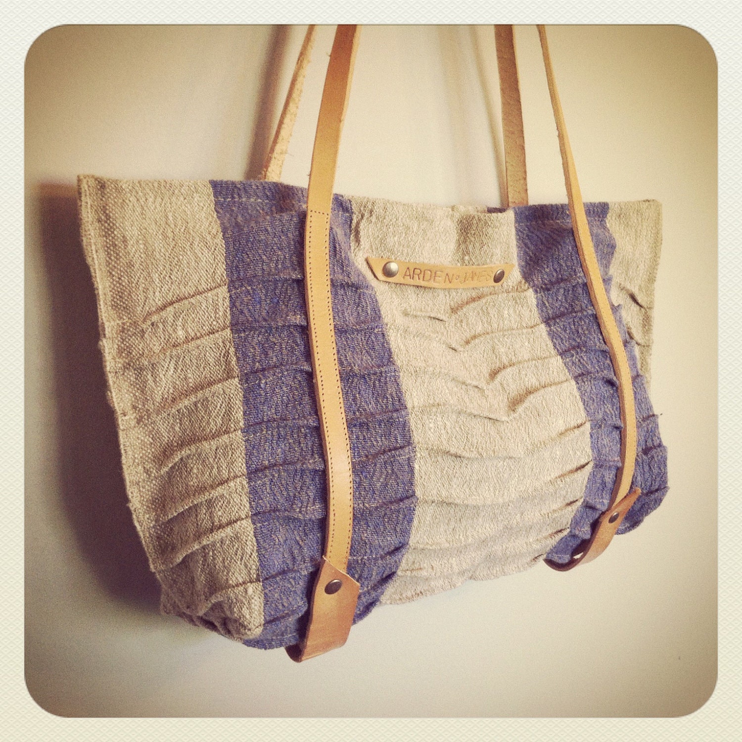 organic textured european linen tote // vegetable tanned leather trim //option:  lined in Liberty of London cotton