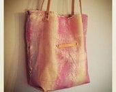 organic painter's canvas tote // watercolor hand painted // leather handles //  rivets