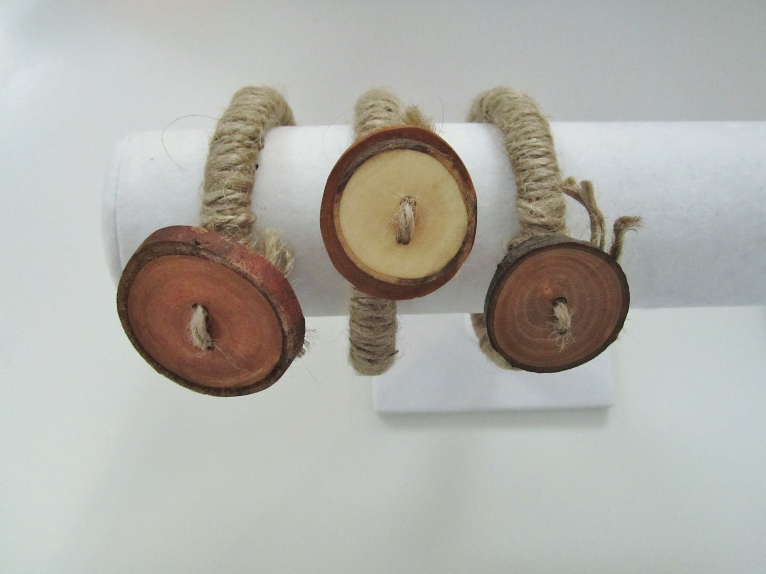 Nature's Beauty Reclaimed Fallen Tree Branch Slice and Natural Jute Bangle Trio
