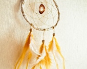 Dream Catcher - Summer Sunshine - With Designer Onyx Druzy Agate Gem Stone and Pure Yellow and White Feathers- Home Decor, Mobile