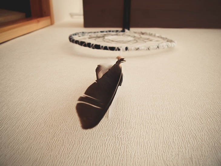 Dream Catcher - Black and White Harmony - With Natural Black and White Feathers and Black and White Nett - Home Decor, Mobile