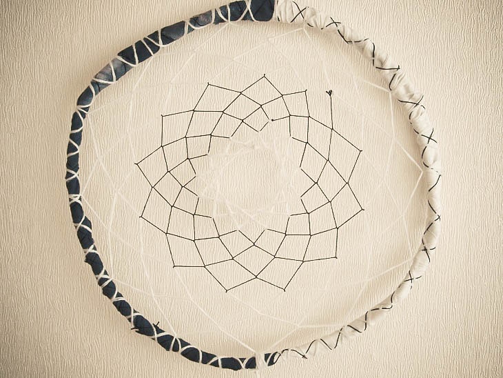 Dream Catcher - Black and White Harmony - With Natural Black and White Feathers and Black and White Nett - Home Decor, Mobile
