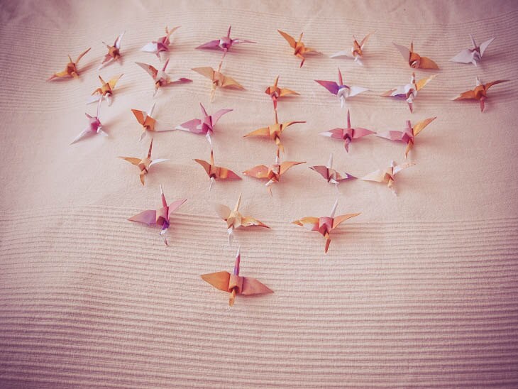 Origami Cranes - Hand Dyed - 30 Unique Hand Painted Birds - Home Decor, Mobile, Wedding Decoration
