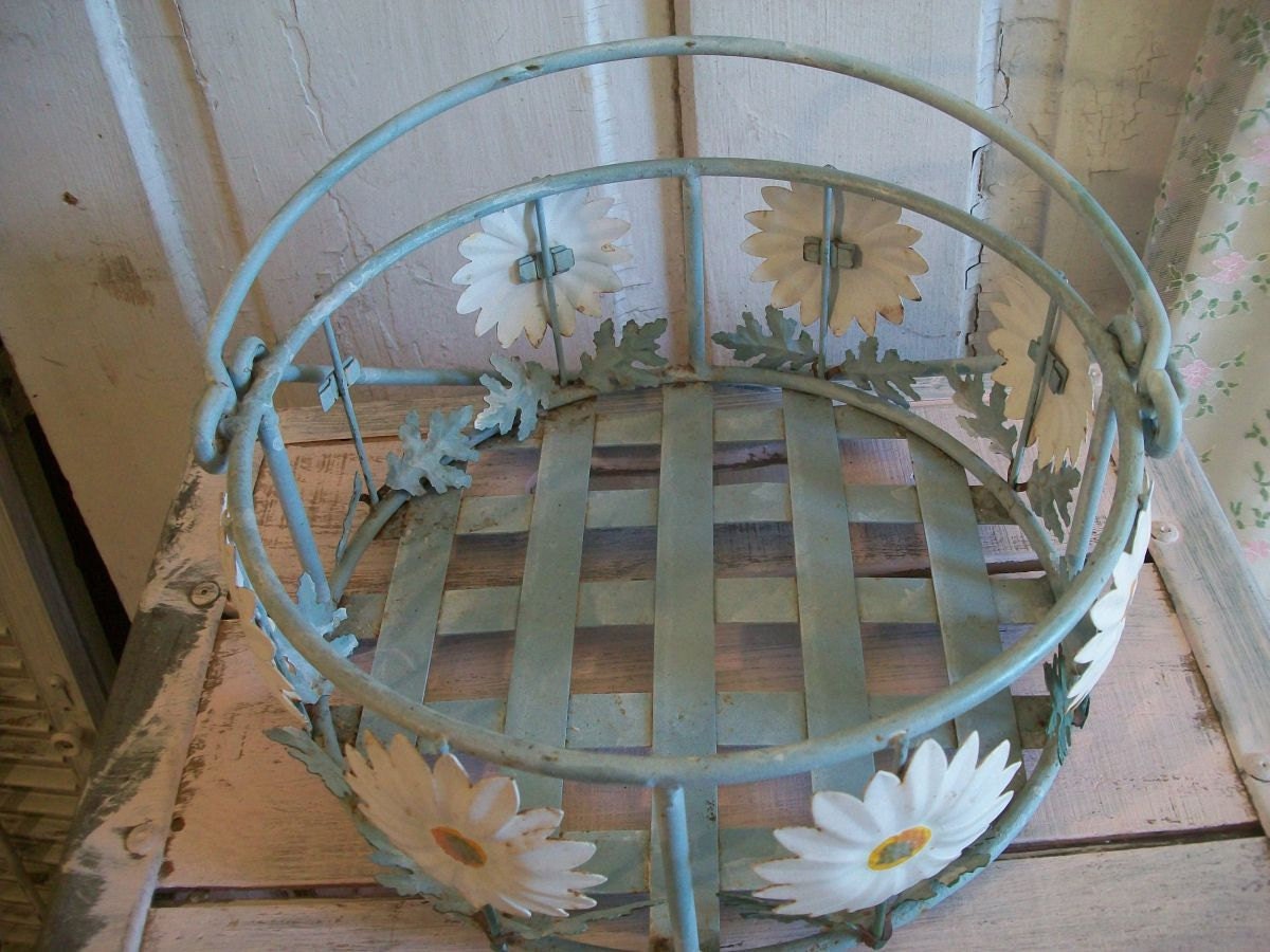 French blue garden decor wrought iron basket with clay pots cottage style decor for garden or home anita spero