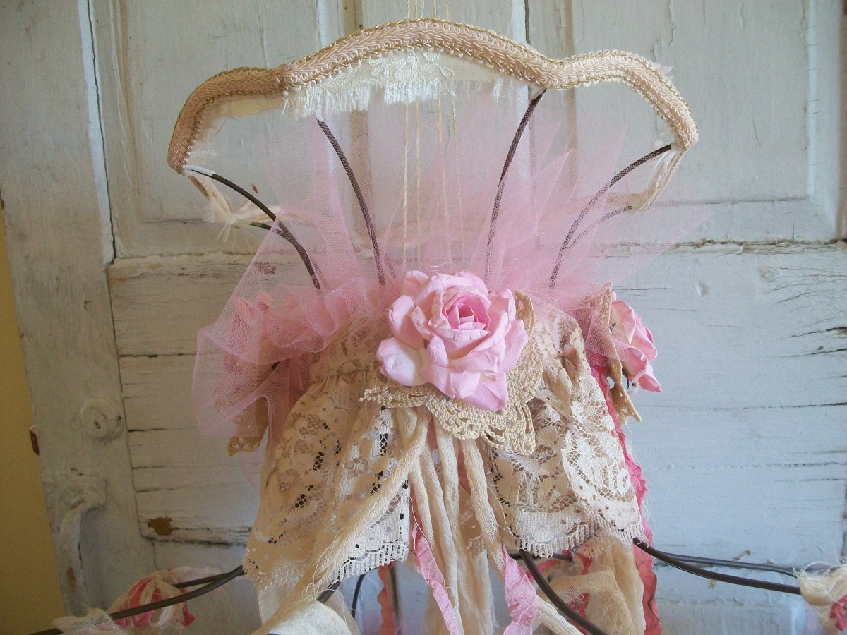 Lamp Shade handmade upcycled burlap lace OOAK Anita Spero
