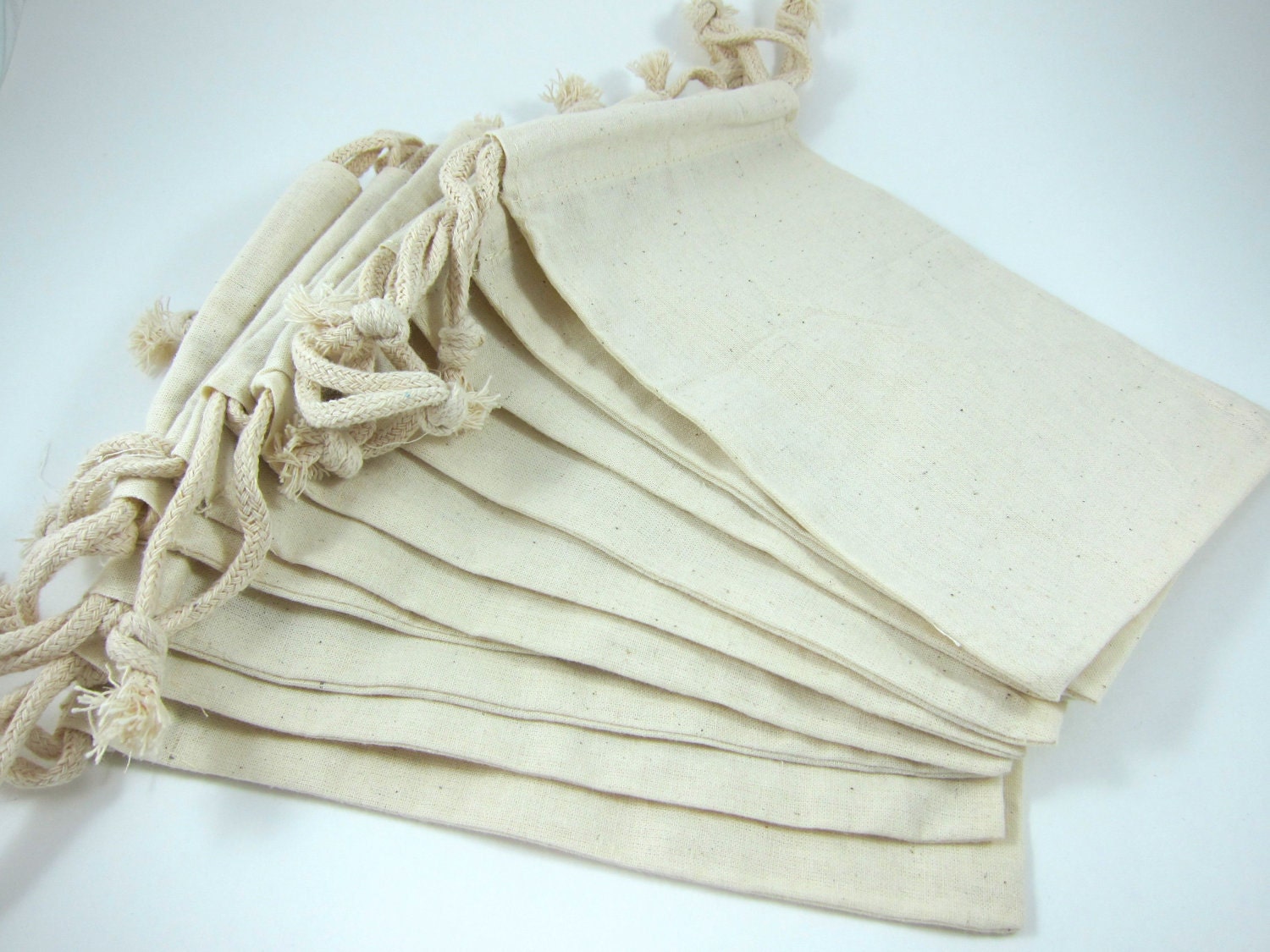 Large Muslin Bags Cotton Pouches (5 by 8 inch) for Jewelry, Gift Bag, Wedding Favors - Set of 10