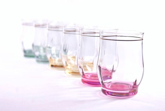 Vintage pastel glasses. Set of six.