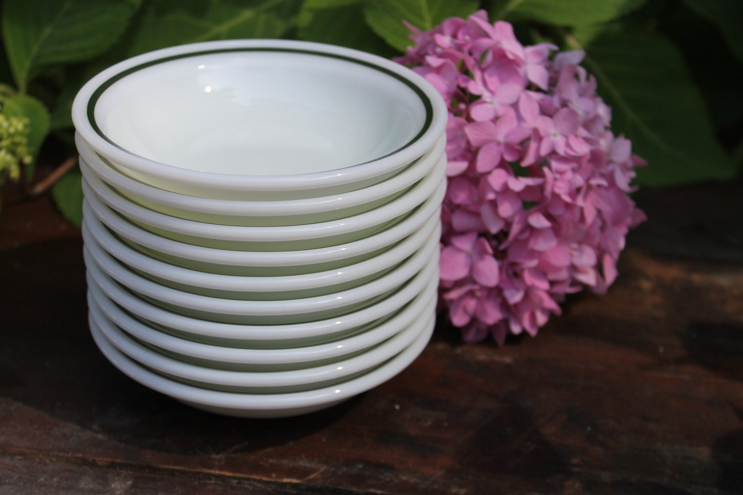 Pyrex Emerald Band Small Fruit or Dessert Bowls Set of 10