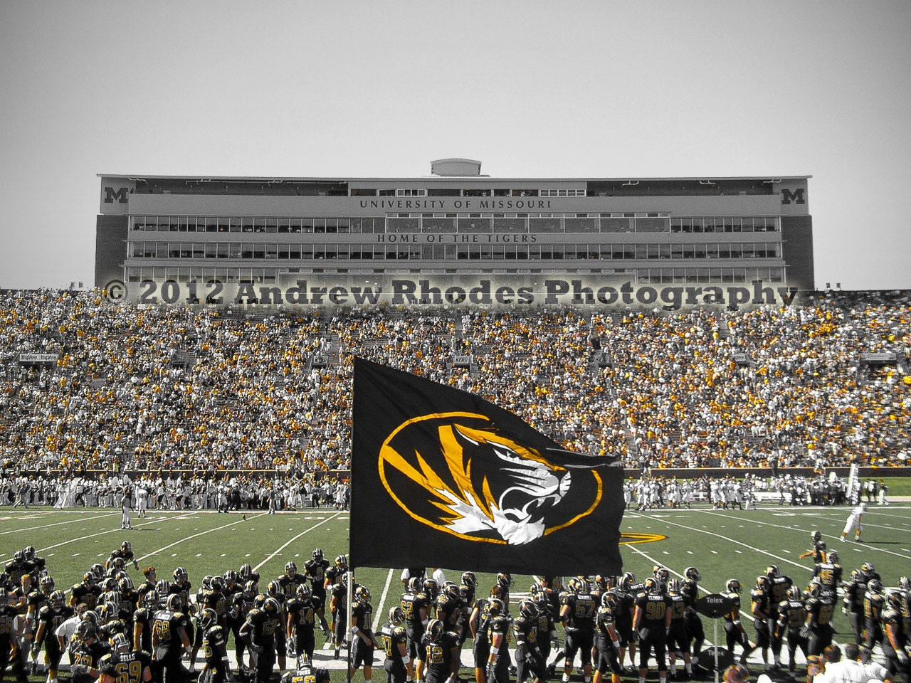 Mizzou Football - 8x10 Print - Faurot Field, University of Missouri, Black & White, Touch of Color, Stadium, NCAA College Football