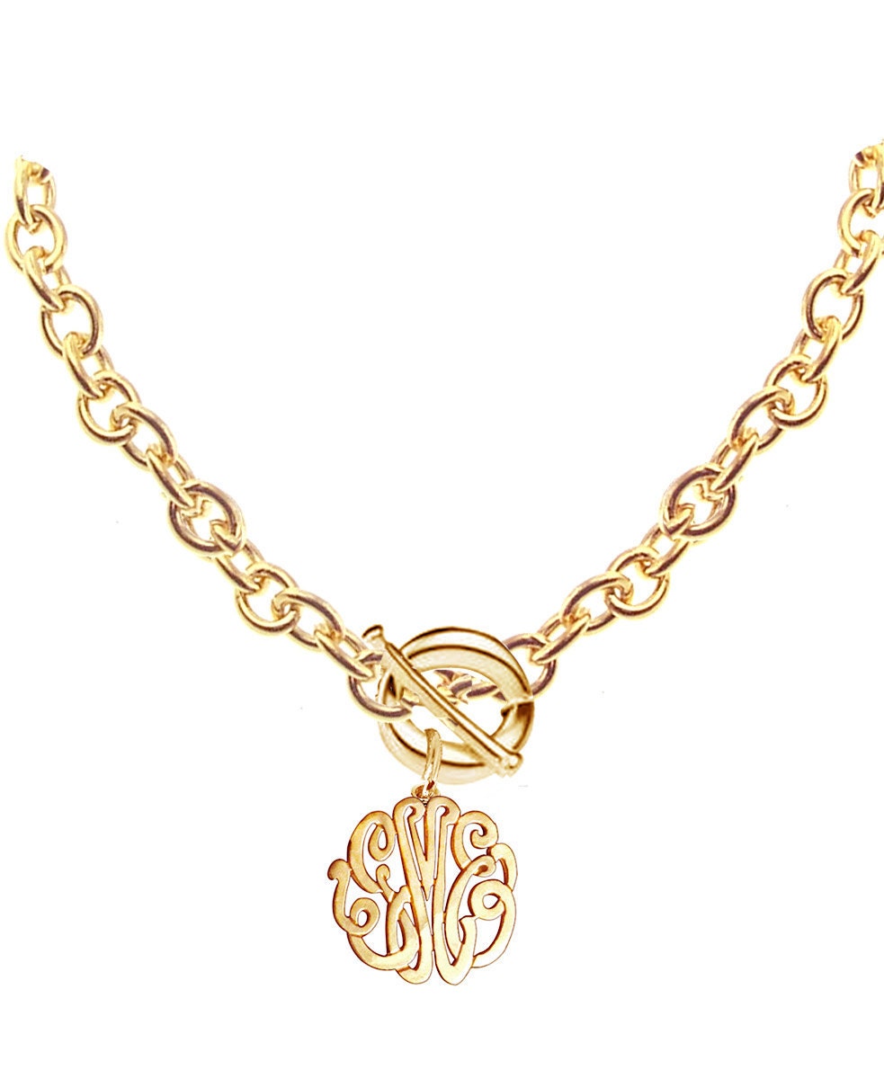 Personalized Monogram Initials Necklace 1"(Order Any Name) - 24K yellow Gold Plated