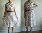 SALE 70s Plaid PASTEL Collar Sleeveless Mid Length MIDI Dress