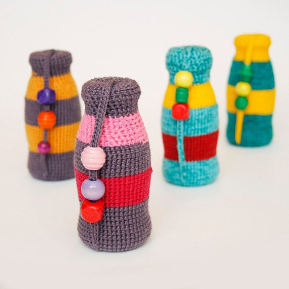 Crocheted rattle Music instrument Babies Shower gift Striped funny toy Crochet teether
