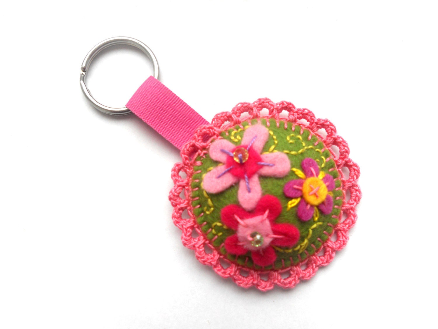Felt zipper pull Bag charm Keyring Moss green bag charm Personalized gift