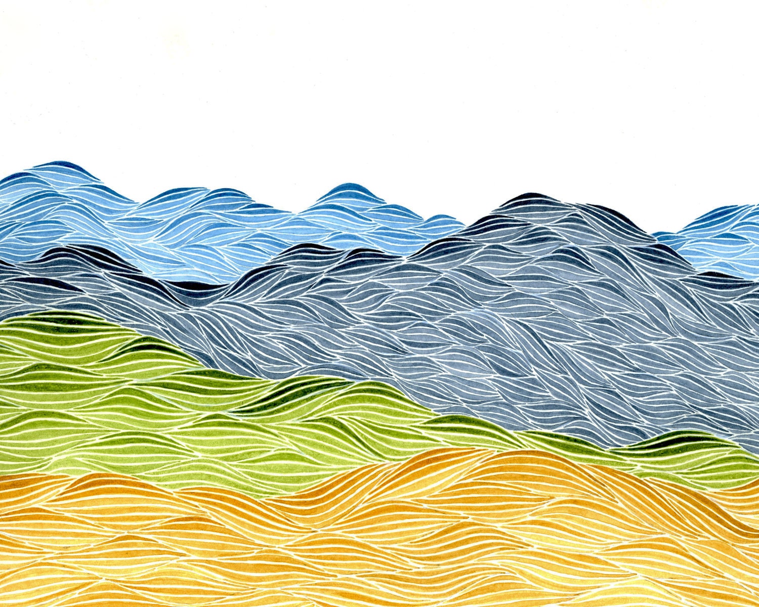 Autumn Hills, 8x10 Inch Giclee Print of an Original Watercolor Landscape Painting