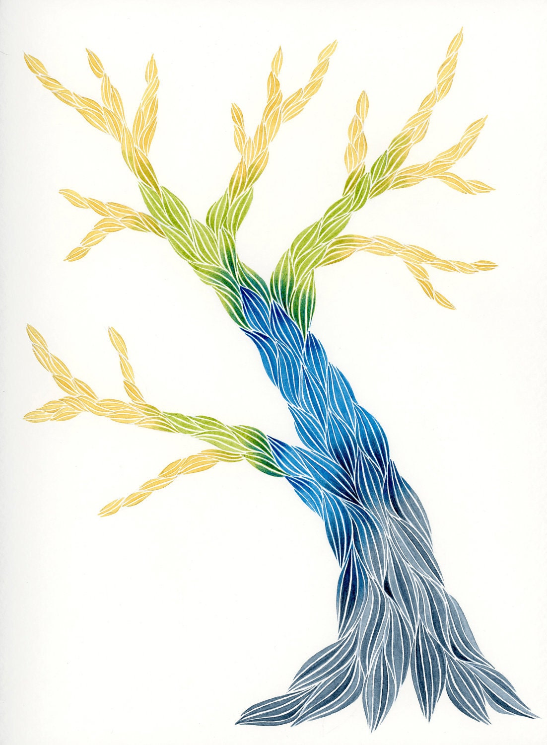 Technicolor Tree, Original Watercolor Painting, Abstract Art by Keely Finnegan