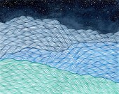 The Hills Under Starlight, 8x10 Print of an Original Watercolor Painting