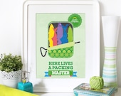 Poster Green Kitchen Sardines Illustration Art Print with Typography - Here lives a Packing Master - Poster size A3 print