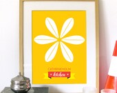 Mid Century Cathrineholm modern Art Poster illustration Flower inspired in Cathrineholm plates in Yellow - A3 poster size - mid century