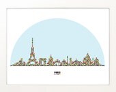 Paris city skyline Poster LEGO pieces. Snow globe - colored Poster - City Paris skyline Poster Silhouette with rainbow colors