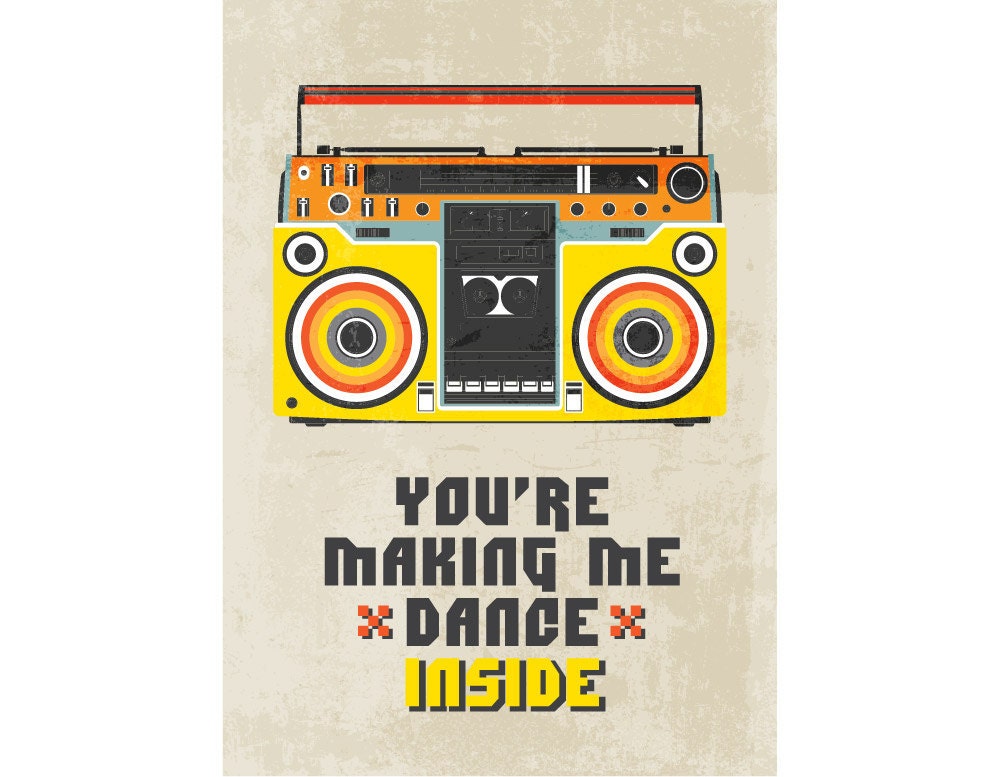 Music Art Typography print Illustration Poster in Yellow and Brown - You're making me DANCE, INSIDE- A3 poster - inspired from lyrics