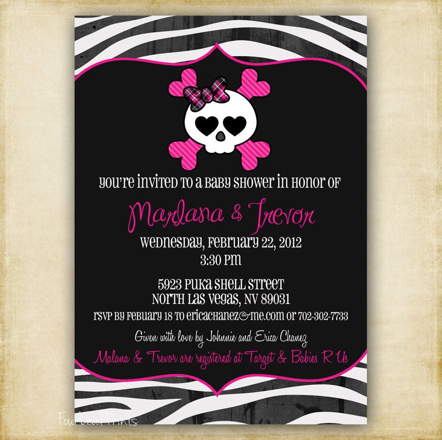 Zebra Skull Baby Shower Invitation  - Printable Invitation Design