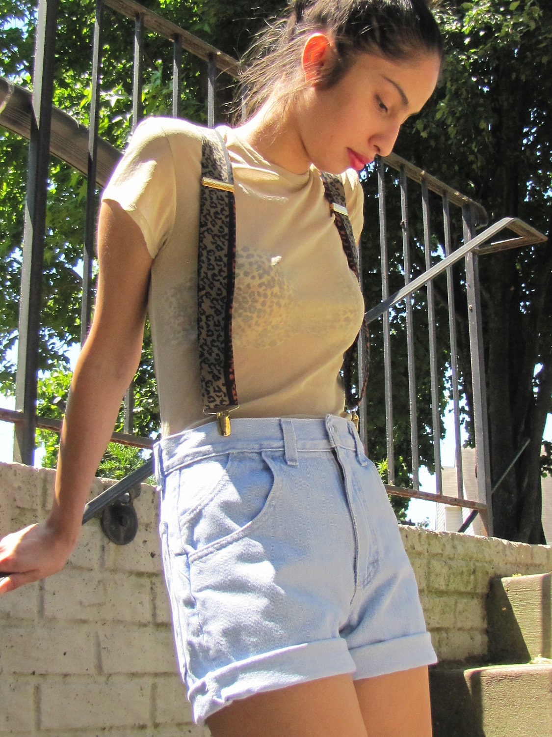 Vintage 80s Animal Print Suspenders with Gold Clips