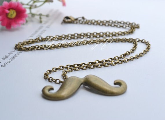 Antique Brass Unisex Beard Mustache Necklace,steampunk Beard Mustache pendant NMS01