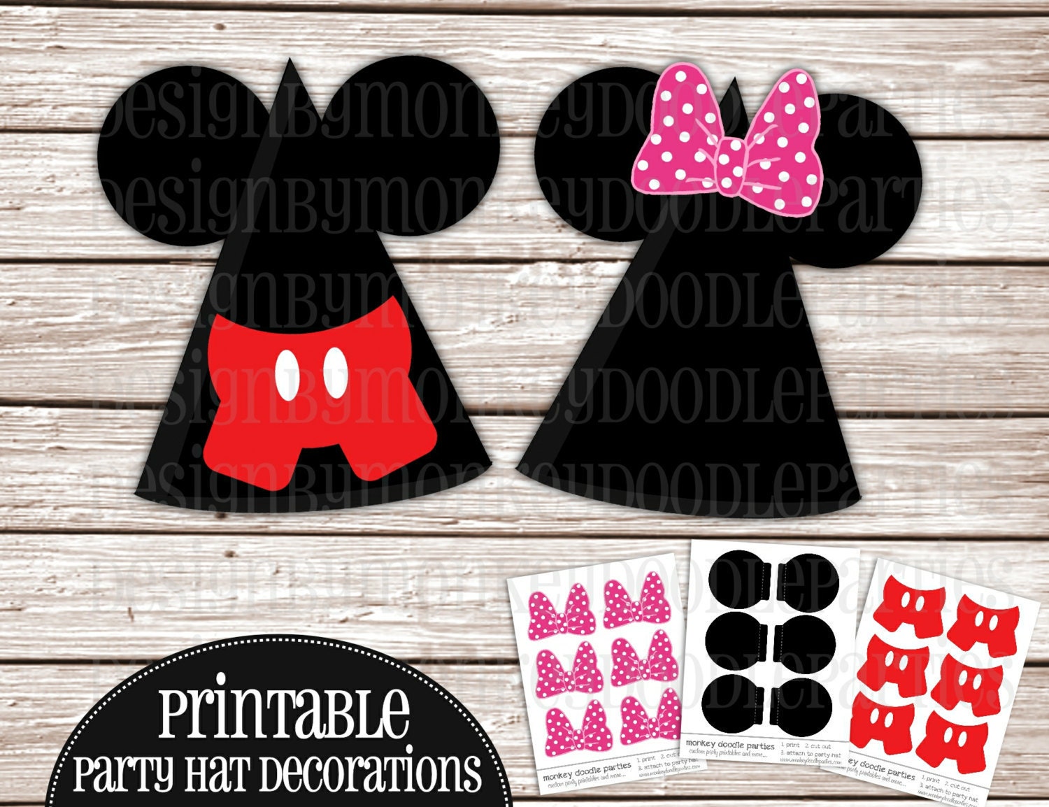 Adorable Girl & Boy Mouse Inspired Printable Party Hat Decorations - DIY (PDF) Includes: Ears, Bows and Shorts Il_170x135