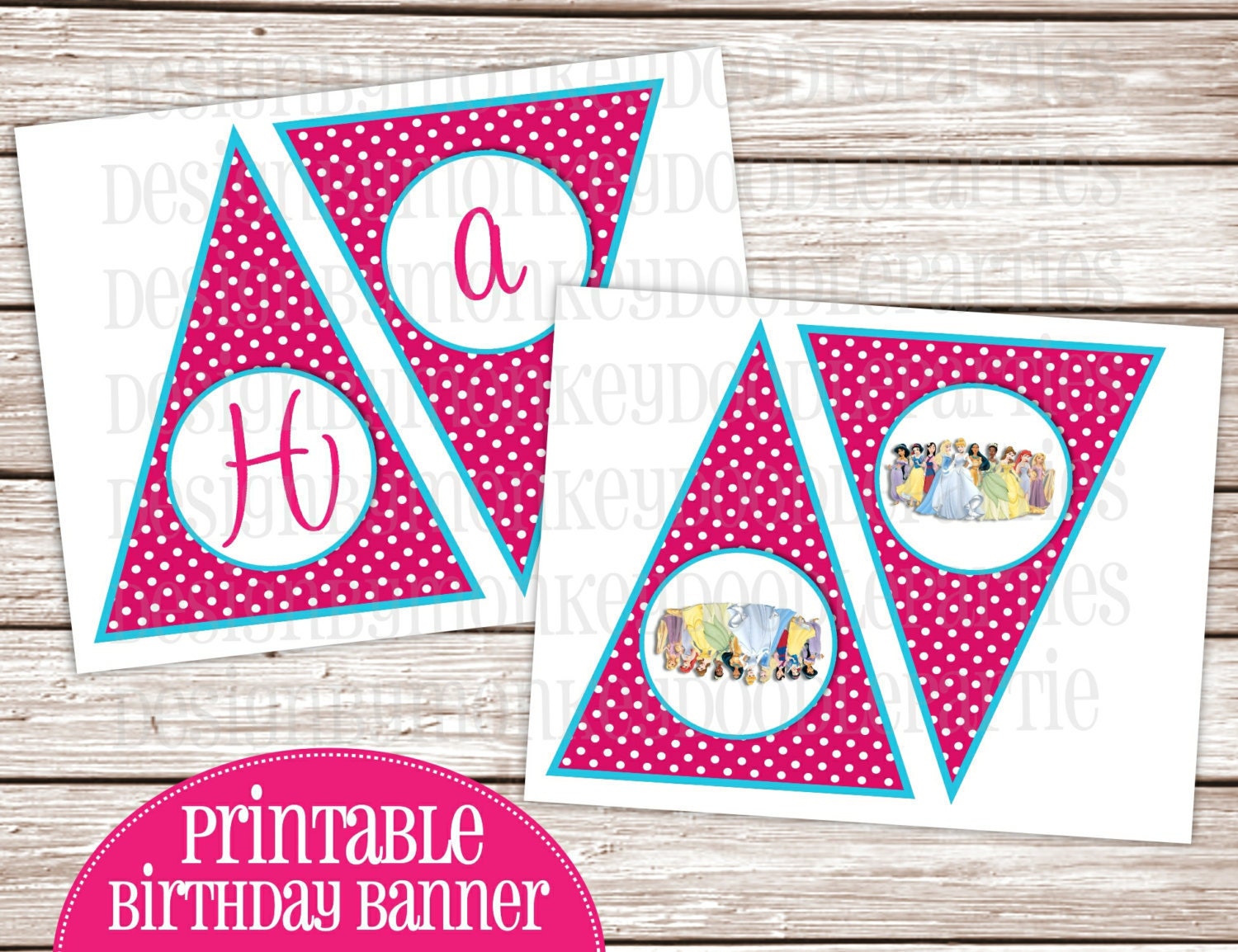 Girl's Pink & Turquoise Polka Dots Princess Birthday Party Printable Diy Pendant Banner "Happy Birthday" Il_170x135