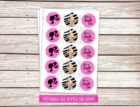 I'm a Barbie Girl Pink & Zebra Print DIY 1" Bottle Cap Printable Image Sheet 4x6 Il_570xn