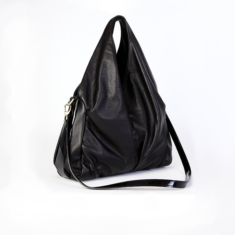 Black Leather Shoulder Bag Hobo Bag Messenger Bag Everyday Bag Multifunctional Leather bag - RenaBags