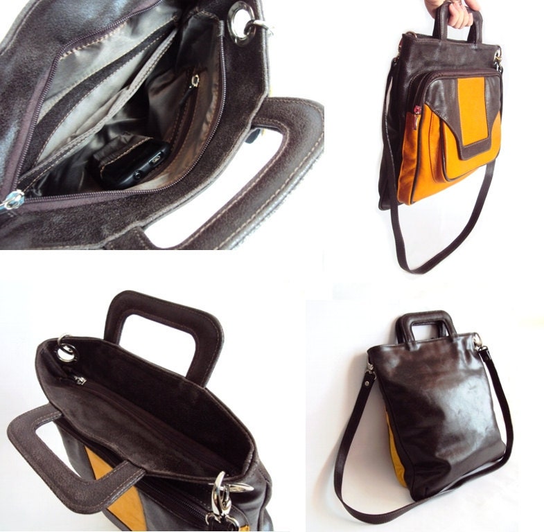 Leather Messenger Bag Cross Body-Classic Handbag Orange Brown Vintage Inspired Bag School bag