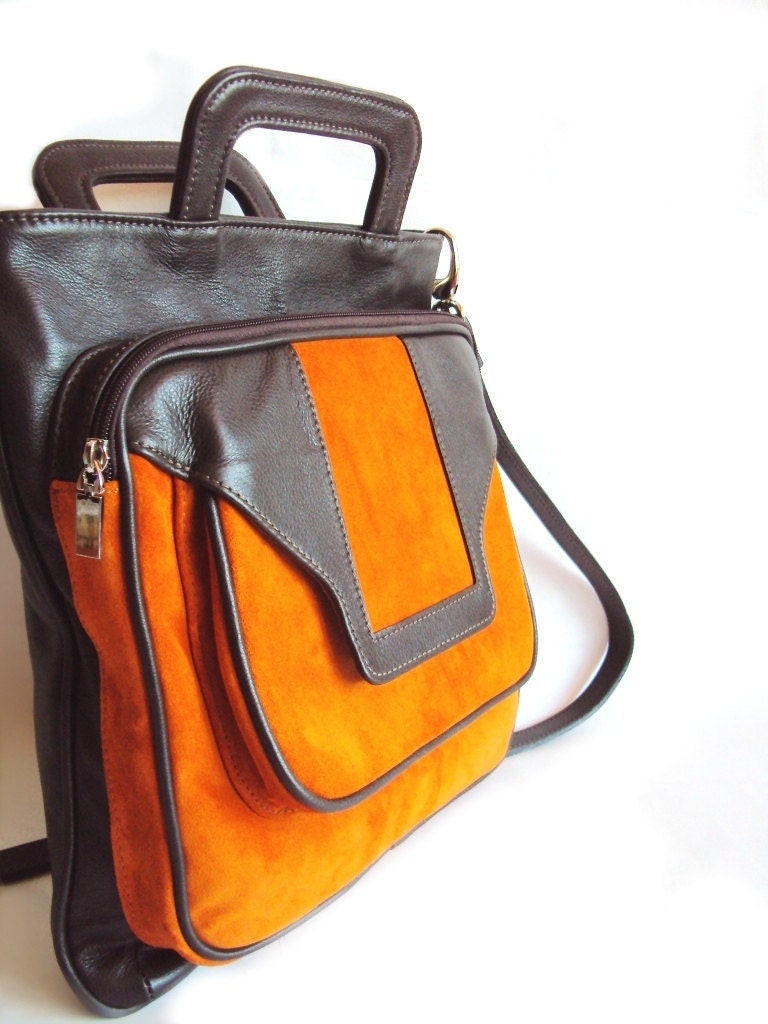 Leather Messenger Bag Cross Body-Classic Handbag Orange Brown Vintage Inspired Bag School bag