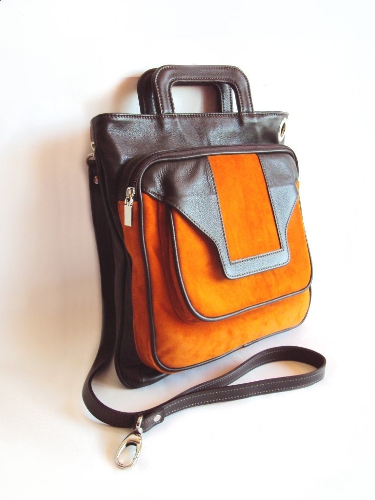 Leather Messenger Bag Cross Body-Classic Handbag Orange Brown Vintage Inspired Bag School bag