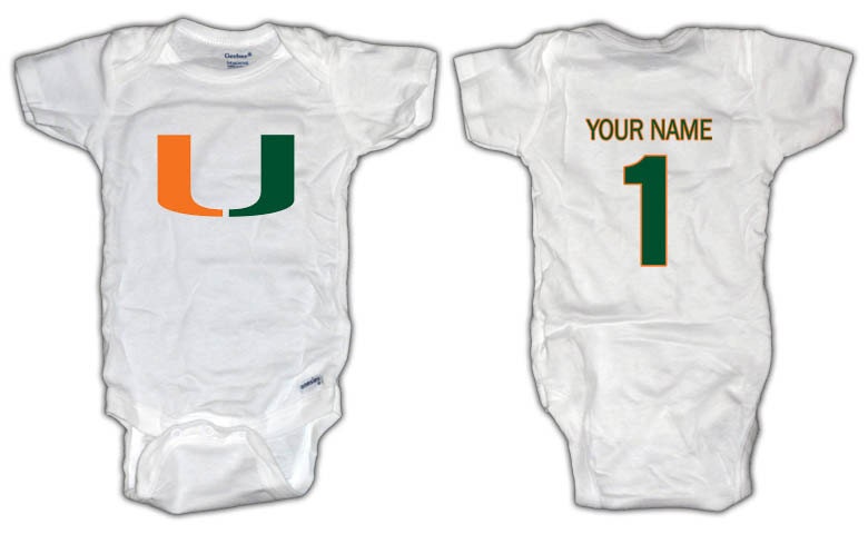 Football Miami Hurricanes ONESIE with custom name. Baby/Toddler sizes.