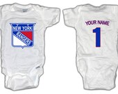 Hockey New York NY Rangers ONESIE with custom name. Baby/Toddler sizes.