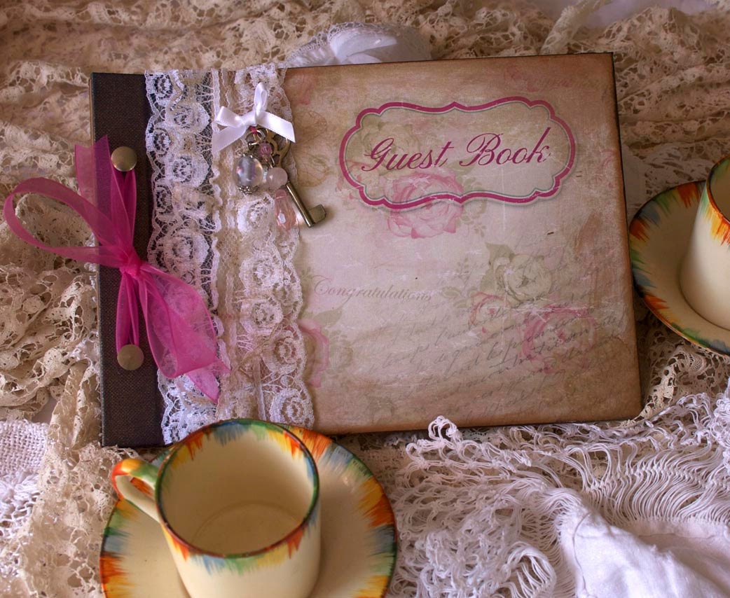 Wedding guest book - vintage shabby chic style - custom - 20 pages