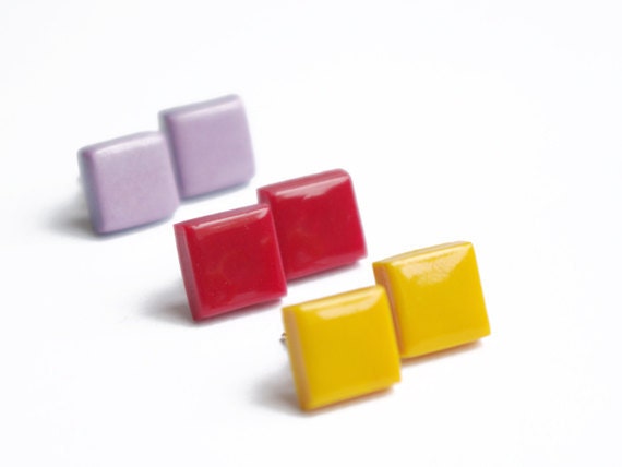 Earrings Studs Set - Geometric Earrings Set - Small Little Earrings Set - Small Square Studs Set -Set of 3 Ear Studs