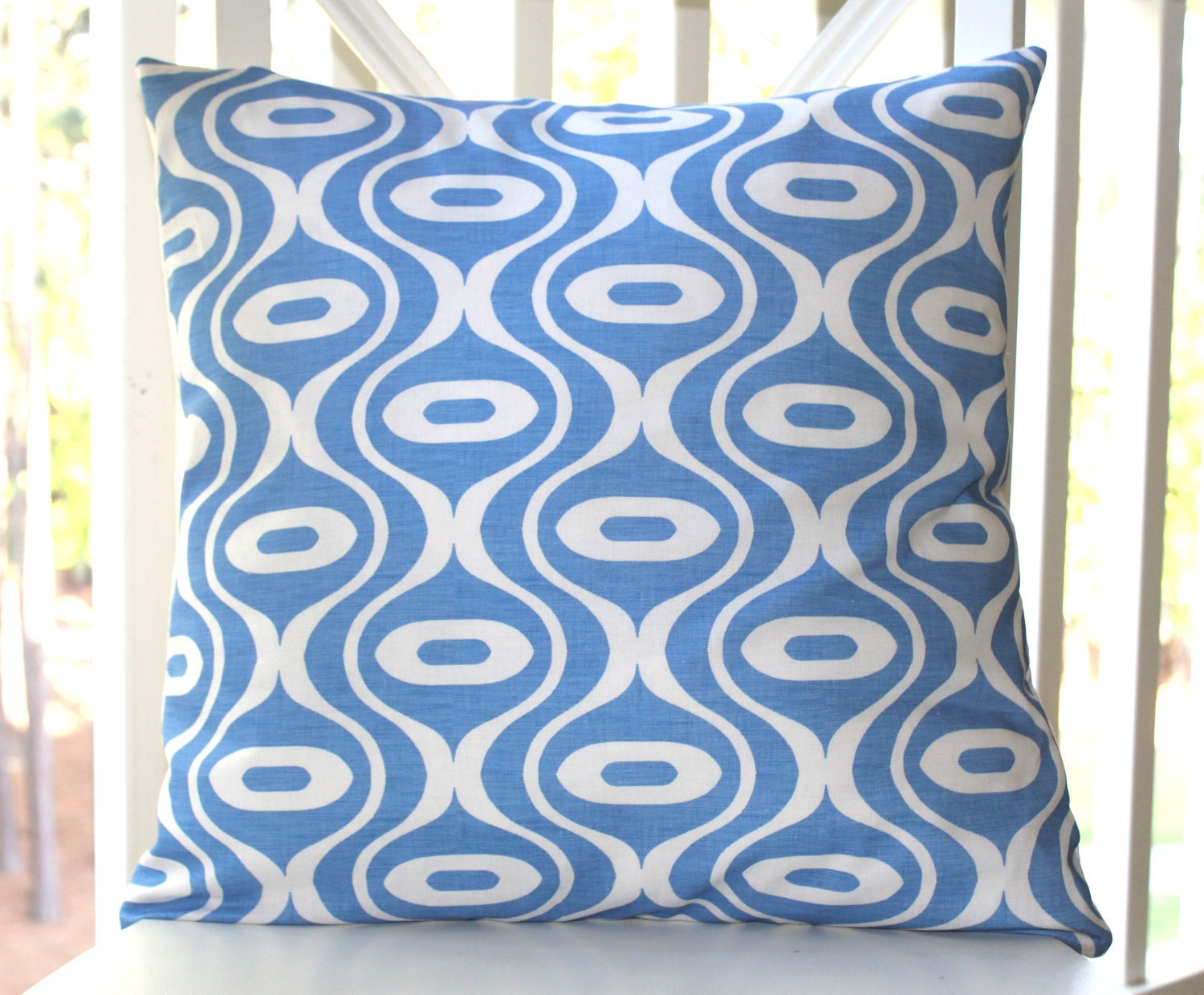 Decorative Pillow Cover - 18x18 Blue and White Geometric Raindrop Pillow Cover- Throw Pillow-  Lattice Pattern Pillow