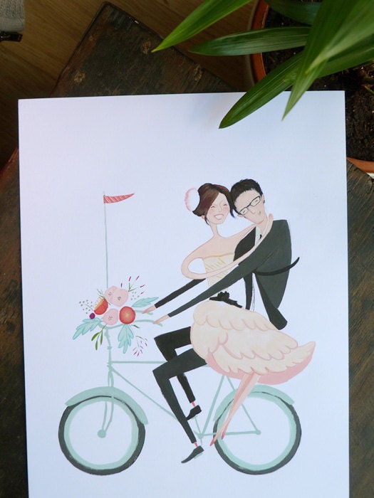 Custom Wedding Portrait 8"x10" - Modern, Mint Bike, Vintage inspired