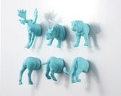 Safari meets Outback Animal Magnet Set - 6 piece set - Blue Tiger, Rhinoceros & Moose Magnets - farm woman gift secret Santa gift