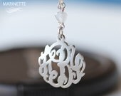 Monogram bracelet - Personalized sterling silver monogram with silver and Chalcedony chain - Expedited shipping