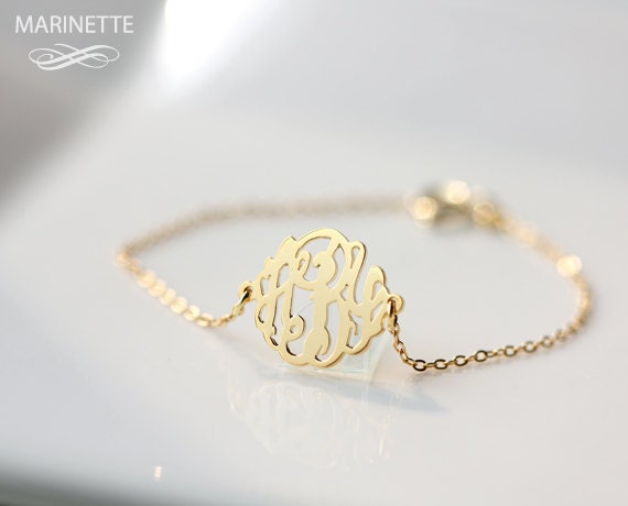5/8 in monogram, side attached on gold plated sterling silver chain - Expedited shipping