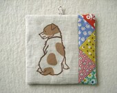 PATCHWORK WALL HANGING - hand lino printed Jack Russell Terrier